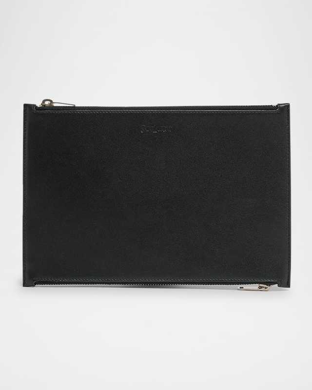 Double-Zip Travel Pouch Bag in Leather
